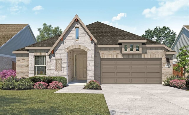 view of front facade with a garage and a front yard