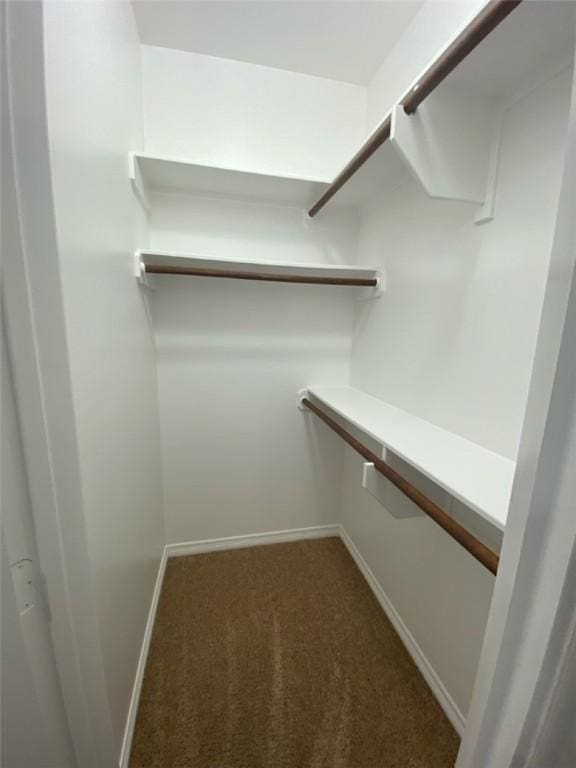 spacious closet featuring dark carpet