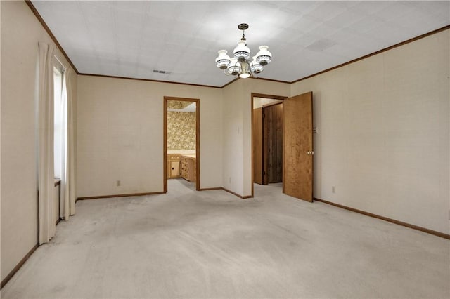 134 Vick Rd, New Waverly, TX 77358 - empty room featuring a chandelier, light colored carpet, and crown molding