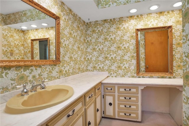 134 Vick Rd, New Waverly, TX 77358 - bathroom featuring vanity, recessed lighting, and wallpapered walls