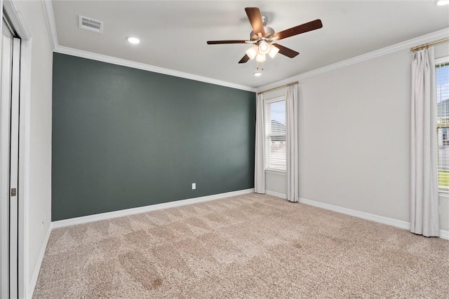 3008 Alpha Ct, Bryan, TX 77808 - carpeted spare room featuring ceiling fan, healthy amount of natural light, ornamental molding, recessed lighting, and baseboards