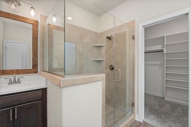 3008 Alpha Ct, Bryan, TX 77808 - full bathroom with a shower stall, a walk in closet, and vanity