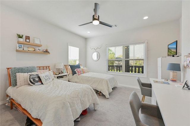 bedroom with baseboards, carpet floors, and recessed lighting