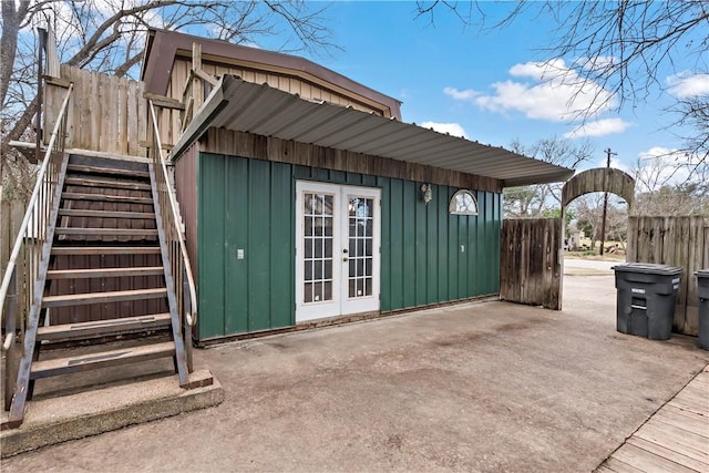 view of outbuilding with french doors