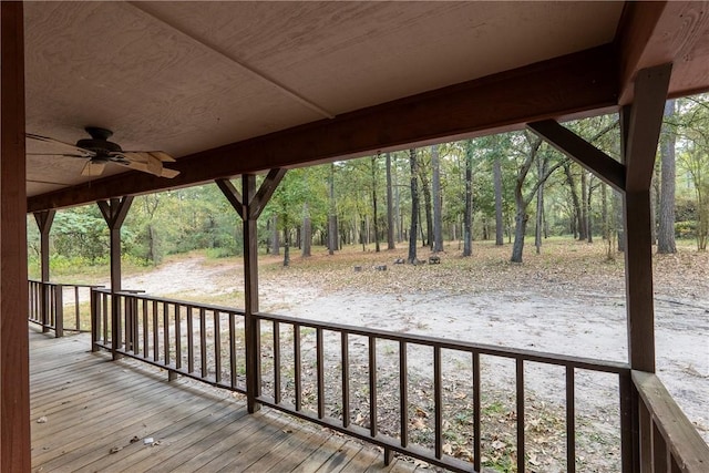 wooden deck with ceiling fan