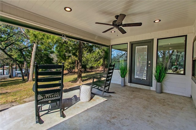 view of patio with ceiling fan