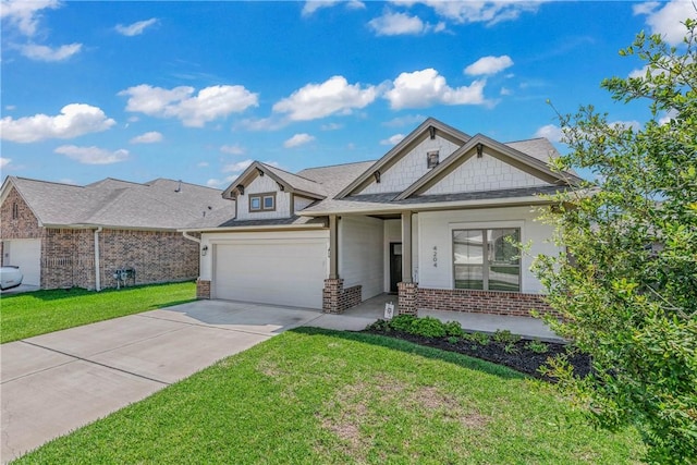 view of front of house with a garage and a front lawn