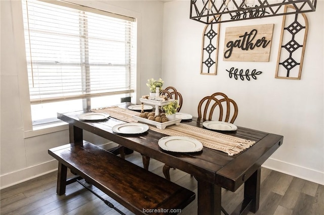 dining area featuring plenty of natural light and dark wood-type flooring