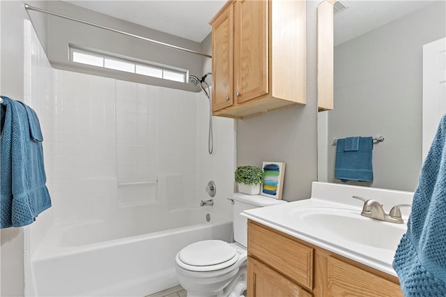 full bathroom featuring shower / bathing tub combination, vanity, and toilet