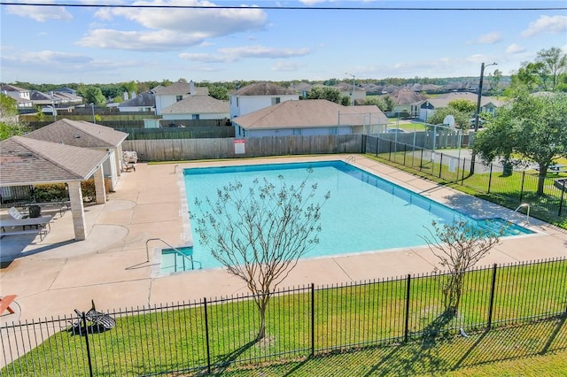 view of swimming pool featuring a gazebo, a patio area, and a lawn