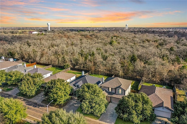 view of aerial view at dusk