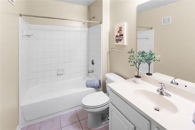 full bath with toilet, shower / washtub combination, vanity, and tile patterned flooring