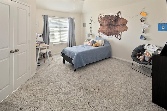 bedroom featuring carpet flooring and a closet