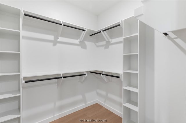 walk in closet with wood-type flooring