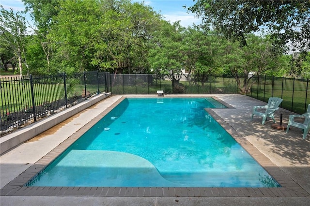 view of pool featuring fence, a patio area, and a fenced in pool