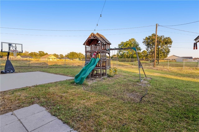 view of play area with a yard