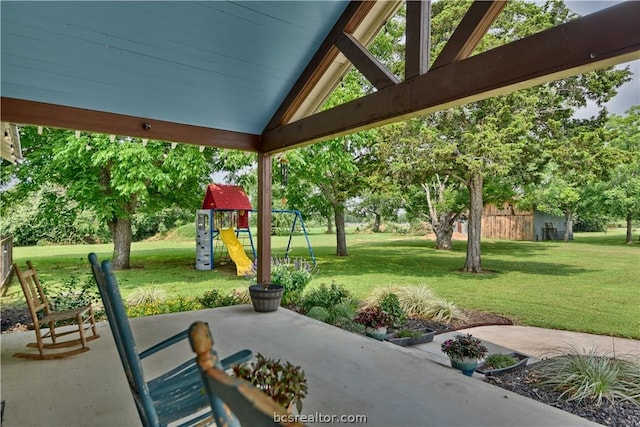 view of patio with a playground