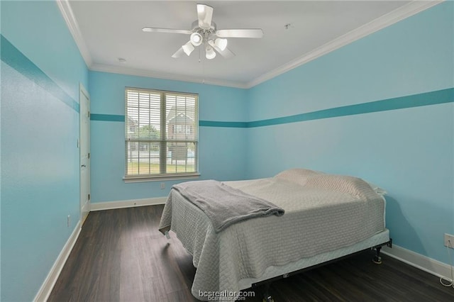 801 Luther St W Unit 407, College Station, TX 77840 - bedroom with wood finished floors, ornamental molding, and ceiling fan