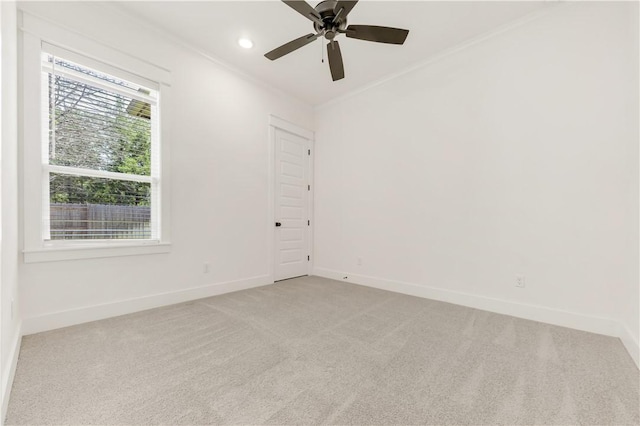 1701 Kerr Valley Ln, College Station, TX 77845 - spare room featuring light carpet, ceiling fan, ornamental molding, and recessed lighting