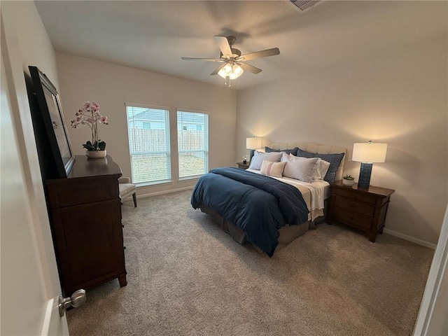 bedroom featuring carpet floors and ceiling fan