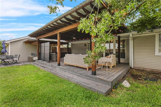 6866 Wooded Dr, College Station, TX 77845 - deck featuring outdoor lounge area and a yard