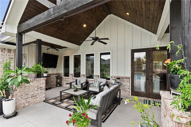 1909 Bareboot Trl, College Station, TX 77845 - view of patio / terrace with french doors, ceiling fan, and an outdoor living space