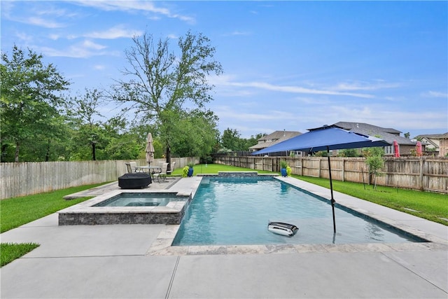 1909 Bareboot Trl, College Station, TX 77845 - view of swimming pool with a fenced backyard, a patio area, and a pool with connected hot tub