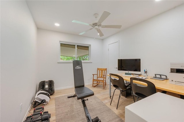1003 Guadalupe Dr, College Station, TX 77840 - office area with light wood-type flooring, ceiling fan, and recessed lighting