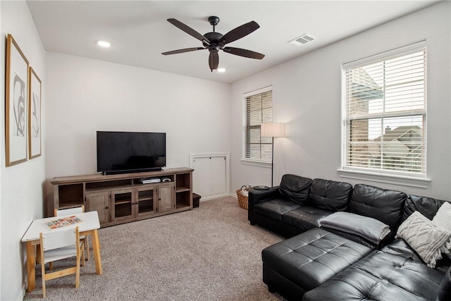 4209 Harding Ct, Bryan, TX 77802 - living area with ceiling fan, carpet flooring, and recessed lighting