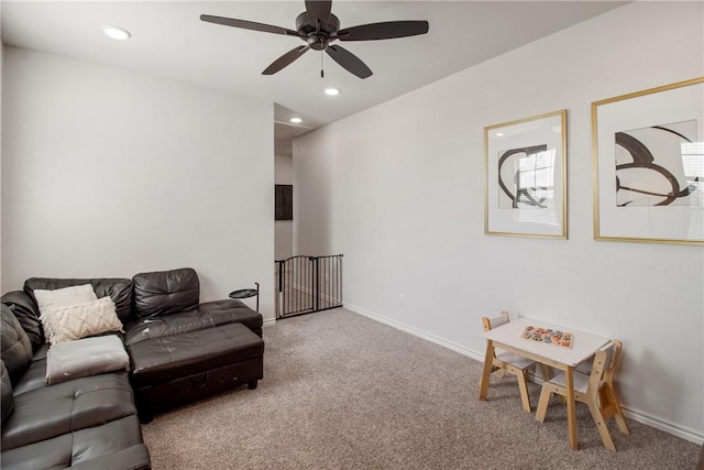 4209 Harding Ct, Bryan, TX 77802 - living room with carpet floors, a ceiling fan, recessed lighting, and baseboards