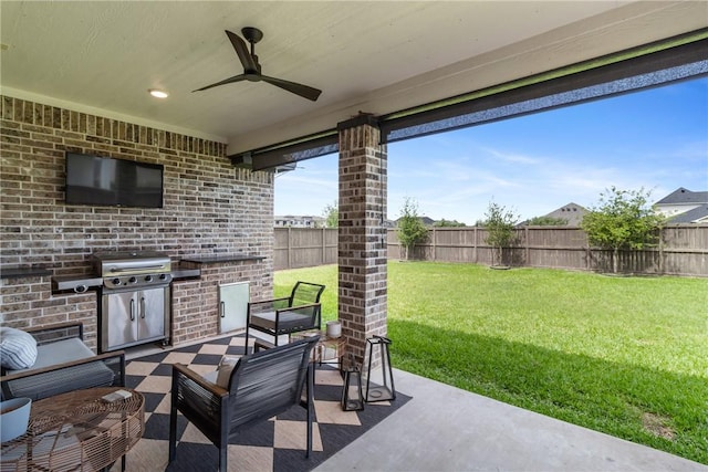 4209 Harding Ct, Bryan, TX 77802 - view of patio / terrace with an outdoor hangout area, ceiling fan, and a grill