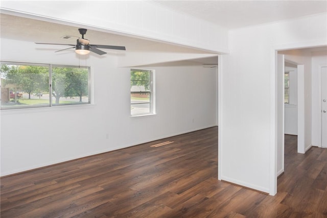 2323 Carter Creek Pkwy, Bryan, TX 77802 - empty room featuring plenty of natural light, dark wood-style flooring, ceiling fan, and baseboards