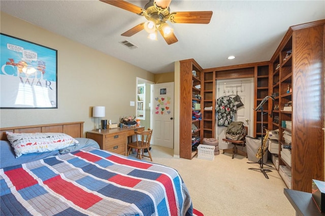 4719 Hunington Dr, Bryan, TX 77802 - bedroom featuring carpet floors, ceiling fan, and recessed lighting