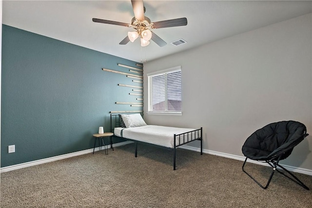 bedroom with carpet flooring and ceiling fan