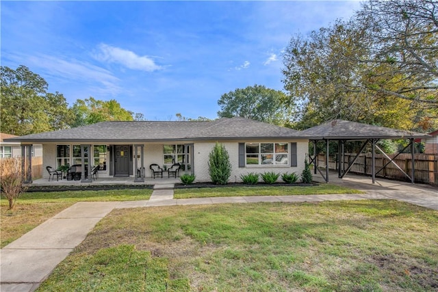 ranch-style home featuring a front lawn