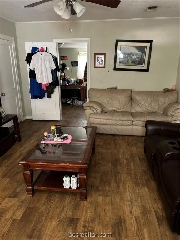 living room with dark wood-type flooring