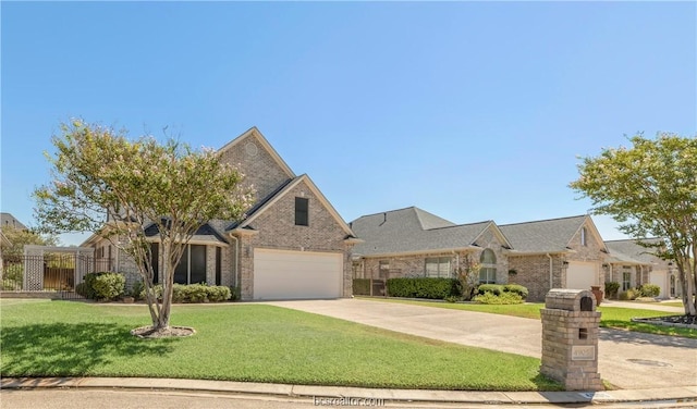 view of front facade with a front lawn and a garage