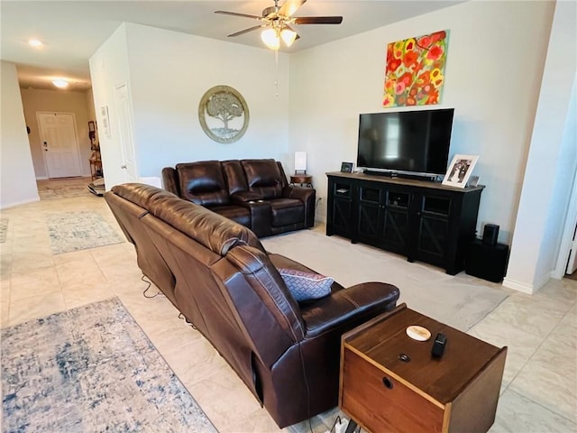 living room featuring ceiling fan