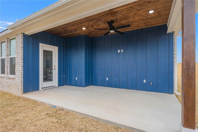 view of patio / terrace featuring ceiling fan