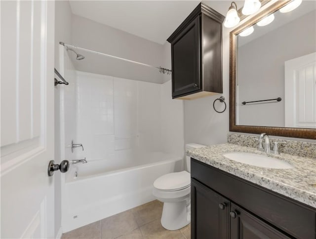 bathroom featuring vanity, tile patterned floors, toilet, and tub / shower combination