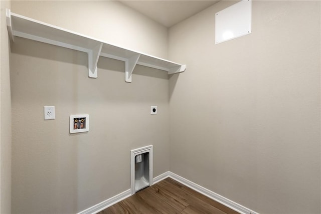 laundry room featuring hardwood / wood-style flooring, electric dryer hookup, and hookup for a washing machine