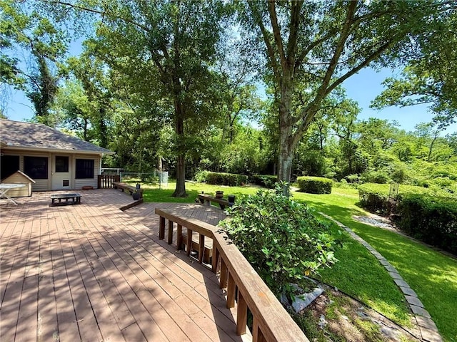 28 Sammy Snead Dr, Hilltop Lakes, TX 77871 - wooden terrace with a yard