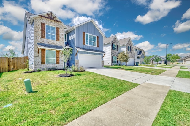 2124 Mountain Wind Loop, Bryan, TX 77807 - view of front of property featuring board and batten siding, driveway, a garage, a residential view, and brick siding
