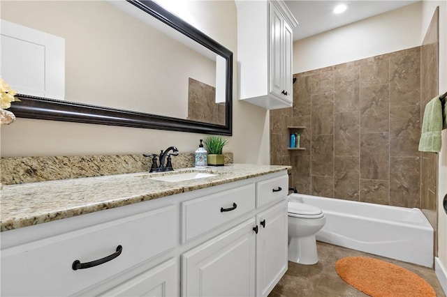 full bathroom featuring vanity, shower / tub combination, and toilet