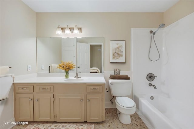 full bathroom with toilet, shower / washtub combination, and vanity