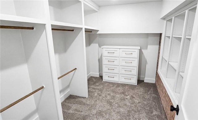 spacious closet featuring dark colored carpet