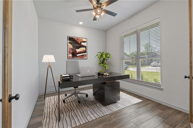 1649 Briscoe Manor Ct, College Station, TX 77845 - office space with wood finished floors, baseboards, ceiling fan, and recessed lighting