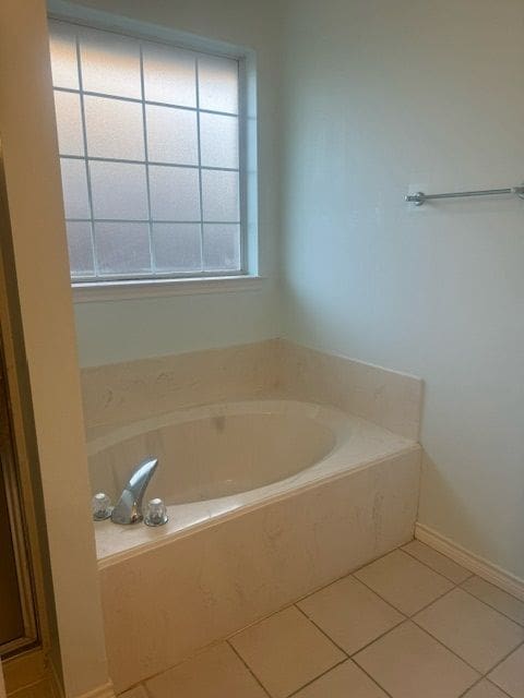 bathroom with tile patterned floors and a washtub