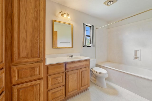 full bath with toilet, vanity, tile patterned floors, and tub / shower combination