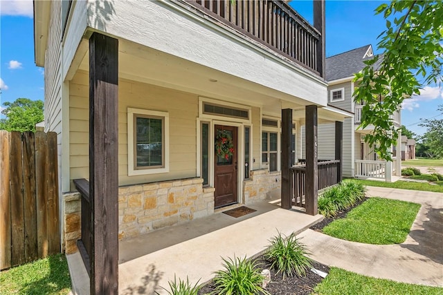 1611 Park Pl, College Station, TX 77840 - doorway to property with covered porch and stone siding